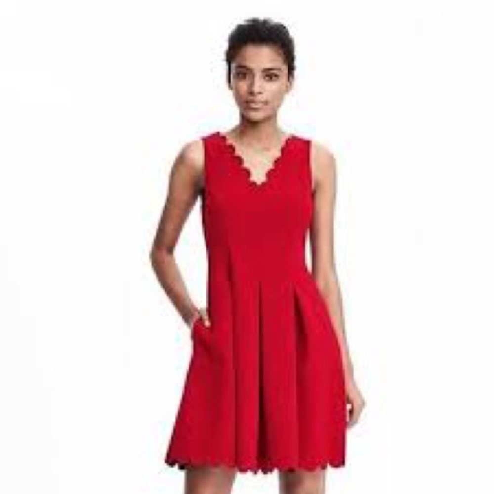 Banana Republic Red Sleeveless Scalloped Dress Size 12P